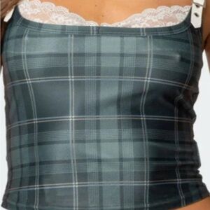 Edikted Blue Plaid Camisole with White Lace